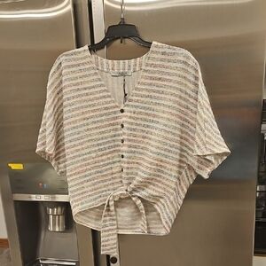 💕CURRENT AIR💕 Short Sleeve Button Front Tie Front Top ~ Striped NWT